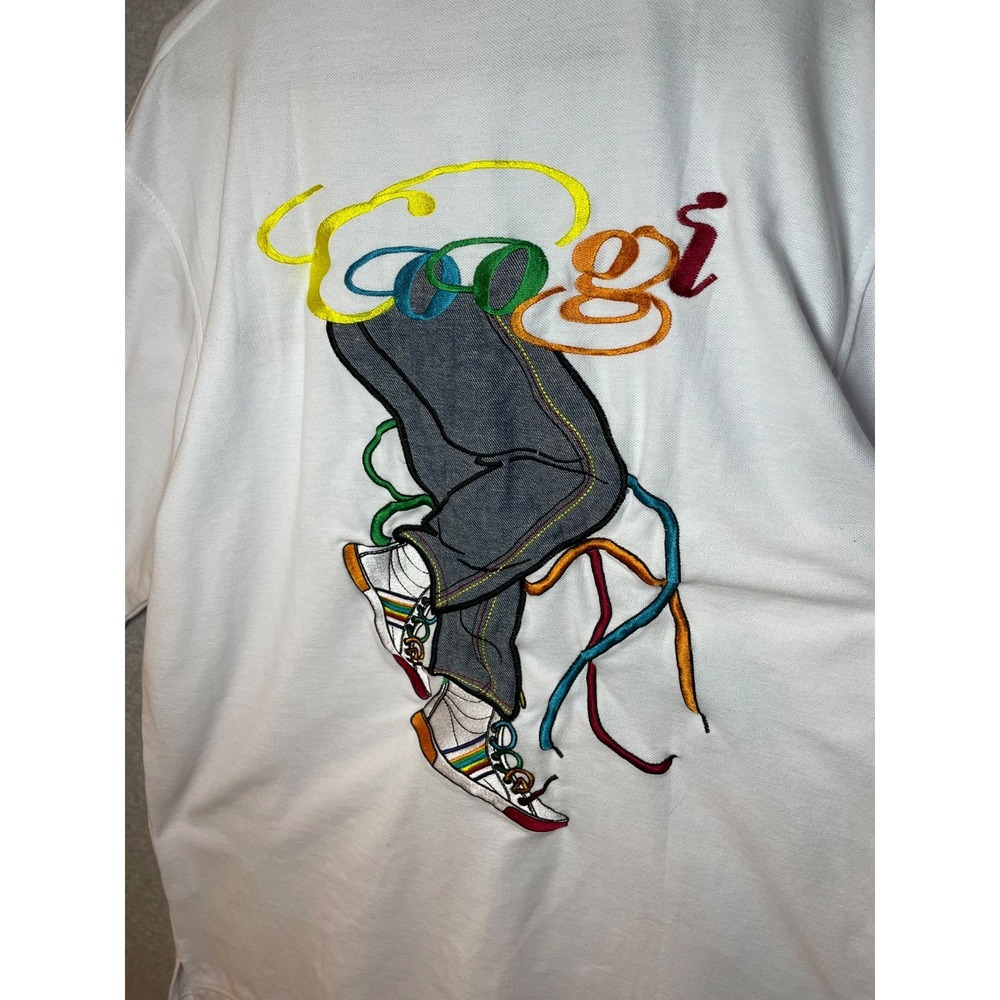 Coogi Polo Shirt Big Spell‎ Out Mens 4XL Cotton White Embroidered Hip Hop